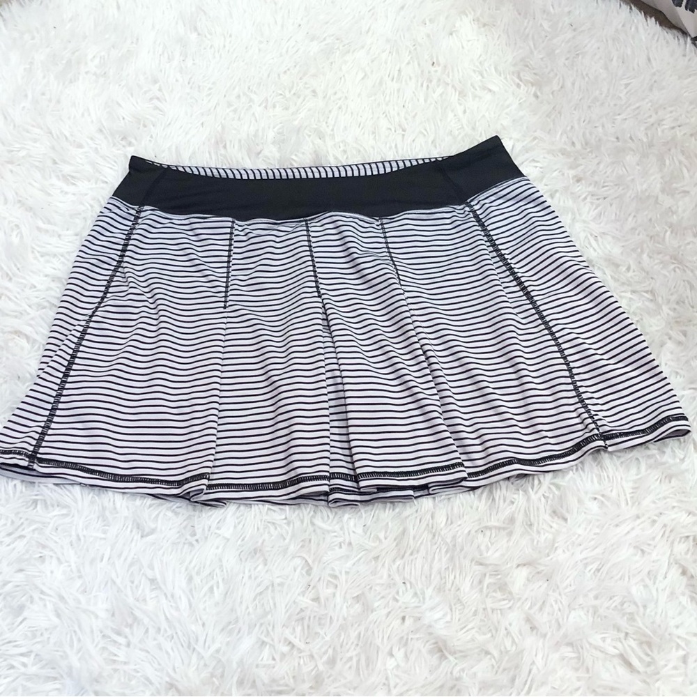 Kyodan Striped Pleated Athletic Skort Skirt Black White Large